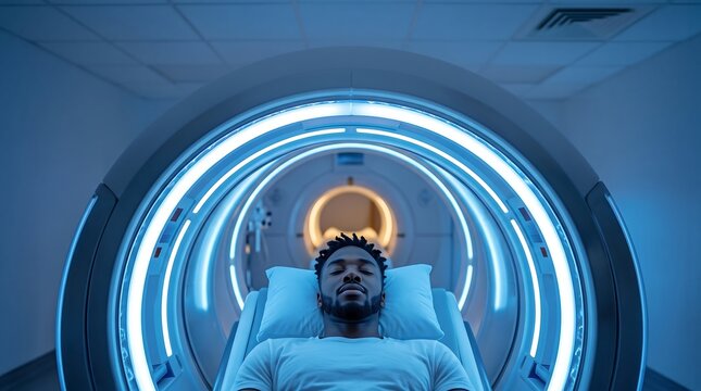Man lying in a hyperbaric oxygen chamber during medical treatment