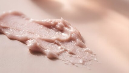 Fototapeta premium Close-up macro shot of a creamy pink cosmetic product swatch on a neutral background with soft shadows.