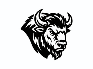 Fototapeta premium Powerful Bison Head Sports Mascot Black and White Line Art Graphic Logo