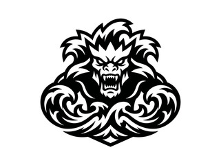 Fototapeta premium Aggressive Gorilla Dragon Monster Head Mascot Logo - Black White Stylized Glyph for Esports Sports Teams