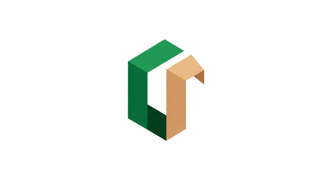 Geometric Logo Design: A modern, abstract logo featuring interlocking geometric shapes in green and beige, representing growth and structure.