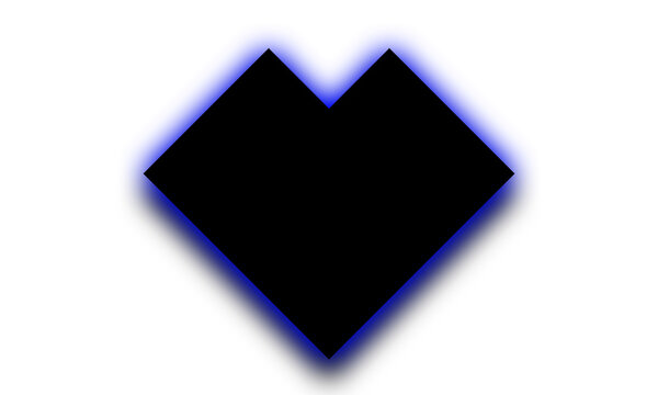Geometric diamond shaped heart with blue glowing aura and drop shadow isolated on transparent background