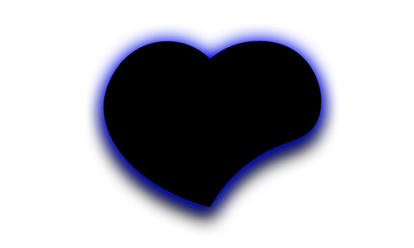 Black heart shape with blue glowing aura and drop shadow isolated on transparent background
