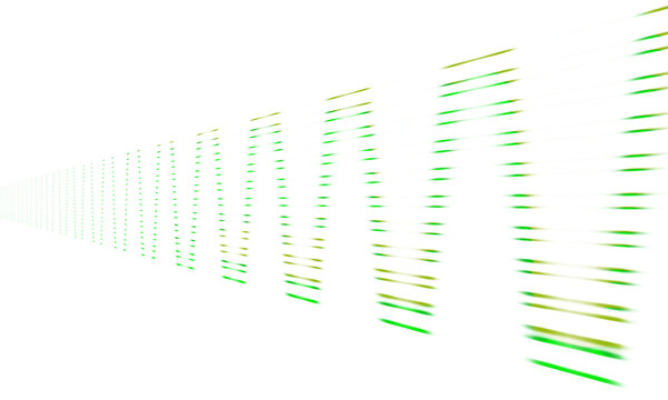Abstract digital wave pattern with green glowing particles isolated on transparent background