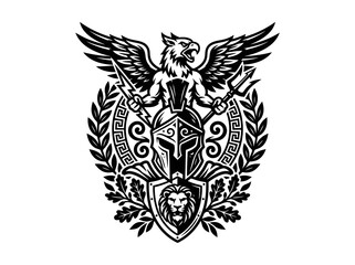 Fototapeta premium Black White Griffin Spartan Helmet Emblem for Sports, Esports Gaming Logo Vector Design
