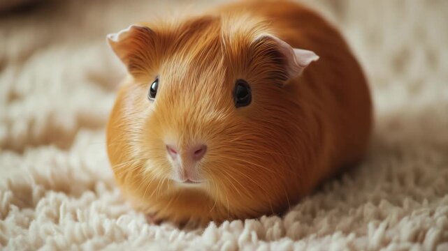 Closeup of a small brown gerbil lying down with black eyes and whiskers.