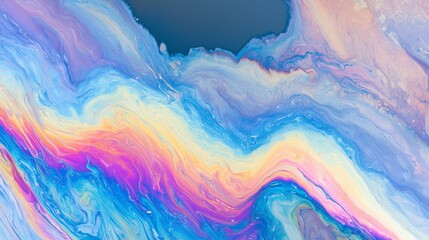 Obraz premium Pastel Oil Film with Blue Pink and Gold Marbling