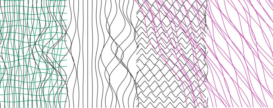 Abstract background featuring wavy lines and zigzag patterns in magenta and gray grid layouts, abstract
