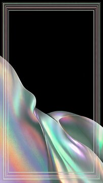 Iridescent abstract liquid waves flowing inside shiny geometric borders