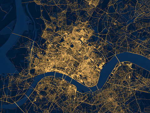 Bordeaux city map &ndash; gold and blue color scheme