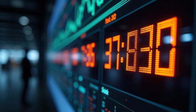 Financial data display showing stock market information with red numbers and indicators in modern trading environment.