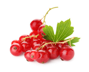 Fresh ripe red currants with green leaf isolated on white © New Africa