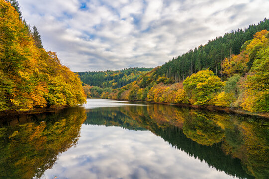 Water held in the Dhrontalsperre dam in Germany in autumn season