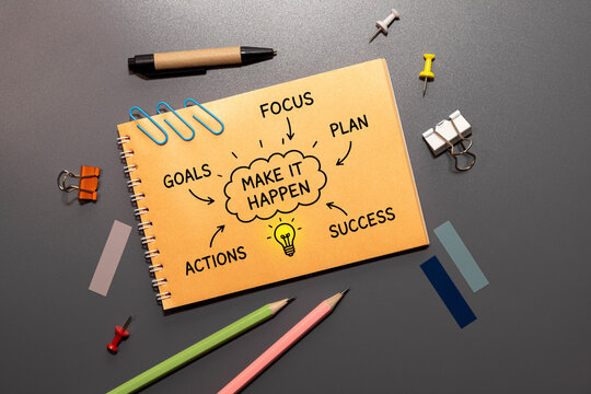 Make It Happen. Focus, Goals, Action and Success Planning Concept.