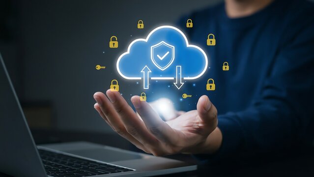 Cloud Cybersecurity and Data Protection Concept with Digital Shield
