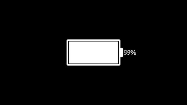 Discharged accumulator. Low battery warning indicator. battery fast charging animation, Glowing animated battery icon. Abstract sign of the neon battery charging on the black screen background.4k