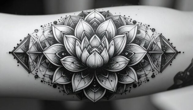 Intricate lotus flower mandala tattoo on human forearm