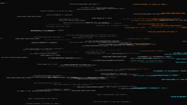 Code text scrolling horizontally with glitch effects and colored syntax on black background for hacking data interface visualization.