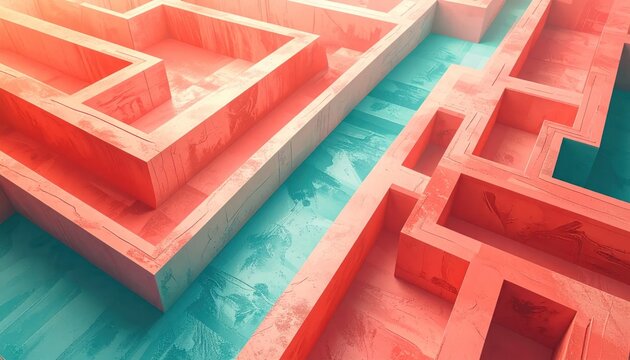 High angle view of abstract pink 3D stone maze
