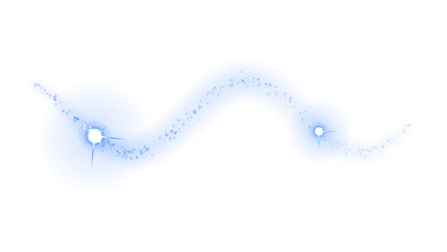 Wavy blue cosmic shape with glowing star trails on a black background, abstract digital for modern and space themes