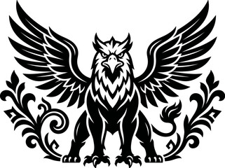 Obraz premium Black Griffin Icon Symbol - Mythological Creature Art