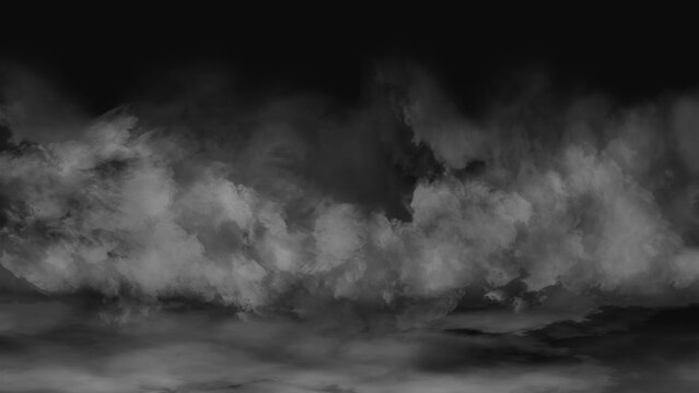 White smoke mist fog or clouds on dark floor black background