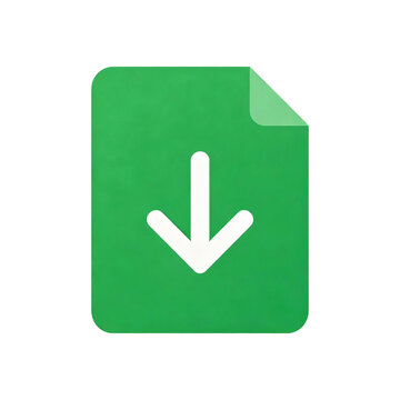 A green document icon featuring a white downward arrow, symbolizing download or import, set against a solid black background.