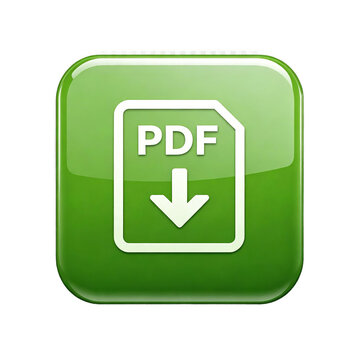 A glossy green web button featuring a white PDF document icon with a downward arrow, isolated on a black background.