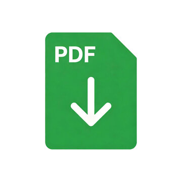 A green PDF document icon with a white downward arrow, signifying a file download action, isolated on a black background.