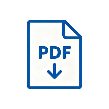 Modern blue and white PDF file icon with a download arrow, centered on a solid black background for high contrast.