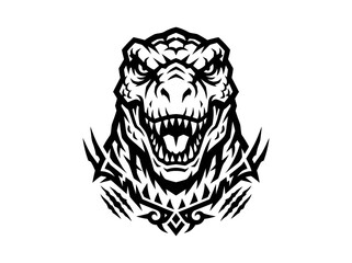 Fototapeta premium Black and White Tattoo Style Dinosaur Head Vector Art