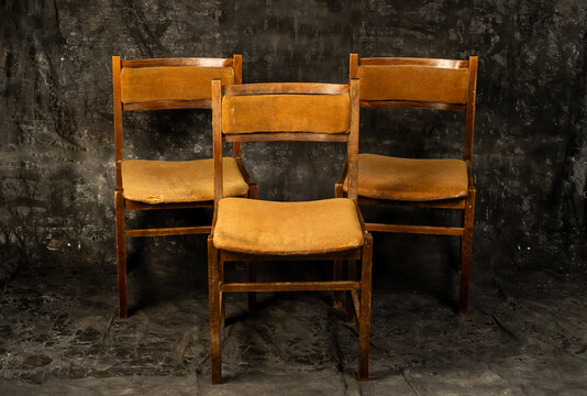 vintage furniture and accessories with texture and details on a dark background