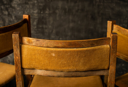 vintage furniture and accessories with texture and details on a dark background
