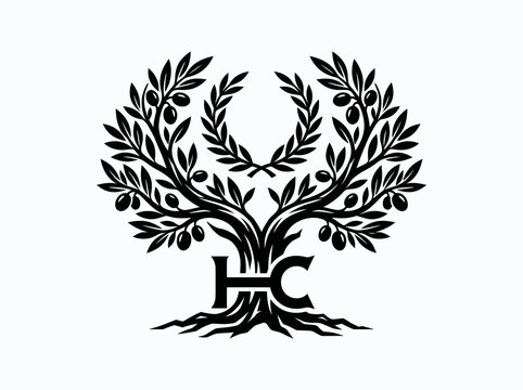 Black Olive Tree Logo with HC Monogram and Laurels - Food  Agriculture