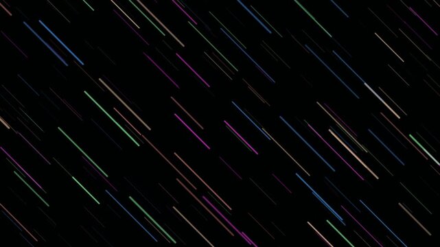 Diagonal streaks of colorful light trails create a dynamic abstract background against a black canvas.