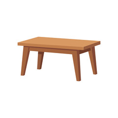 Fototapeta premium Minimalist flat design wooden table, modern furniture illustration with clean lines and warm tones, isolated on white