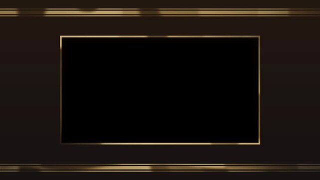 Frame with a dark central void is bordered by elegant gold lines to provide a sophisticated structure for cinematic presentations.