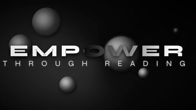 3D animation of floating spheres revealing empower through reading metallic text