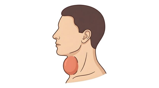 Side profile medical vector illustration of a man with enlarged thyroid gland or goiter in the neck.