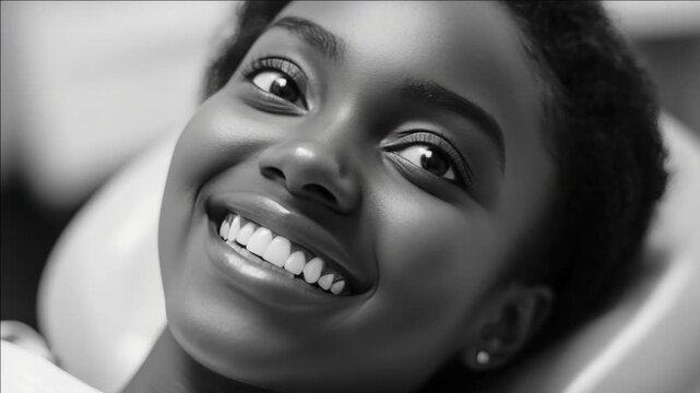 Smiling young woman with black hair and braces.