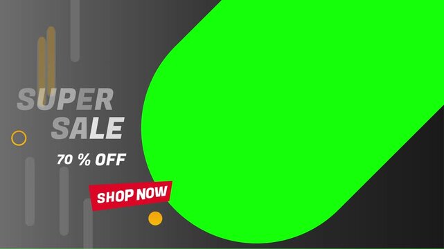 Sales banner presents a seventy percent discount promotion with an integrated green screen area.