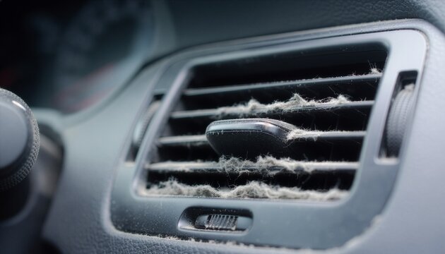 Thick dust buildup inside car air vent.