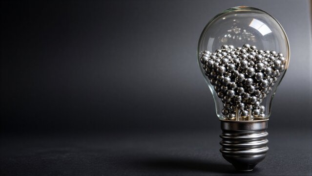 Light bulb filled with metallic balls, symbolizing innovation and ideas.