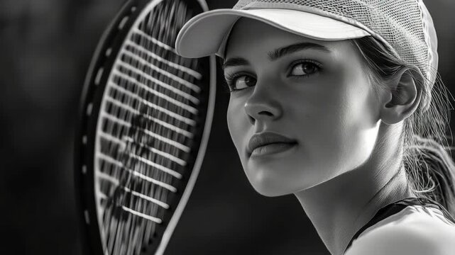 A young woman holding a tennis racket, ready for a match.