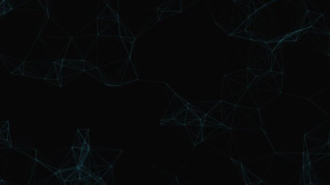 Data constellation neural network with cyan glowing nodes and interconnected lines on black background.