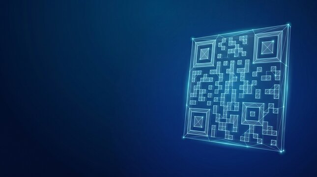 Futuristic Glowing Blue QR Code on Abstract Digital Technology Background