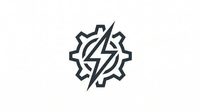 Minimalist icon featuring a gear and a lightning bolt symbol representing energy and industrial power.