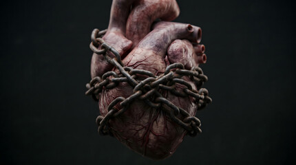 Obraz premium Emotional Trauma Concept: Heart Wrapped in Chains Symbolizing Pain