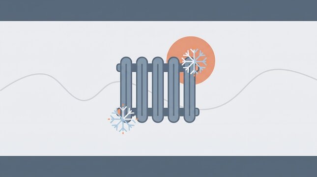 Radiator heater icon with snowflakes representing home heating in winter