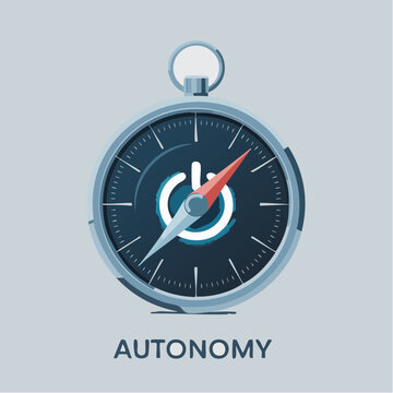 A stylized compass illustration features a power button symbol at its center.